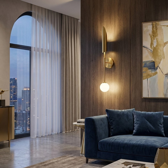 Kinkiet ścienny MIKA-1, 70 cm  - biało-złoty, metalowy, do wnętrz nowoczesnych