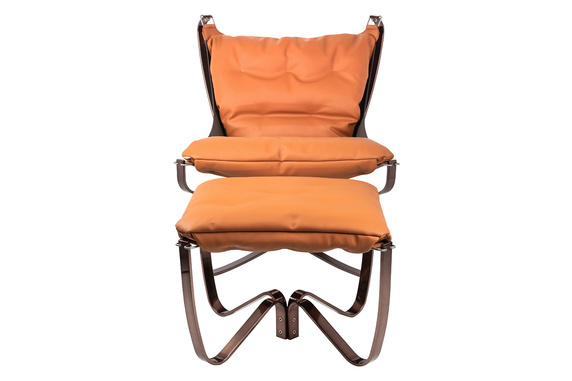 Fotel ARNI LOW z podnóżkiem pomarańczowy - ekoskóra, miedz