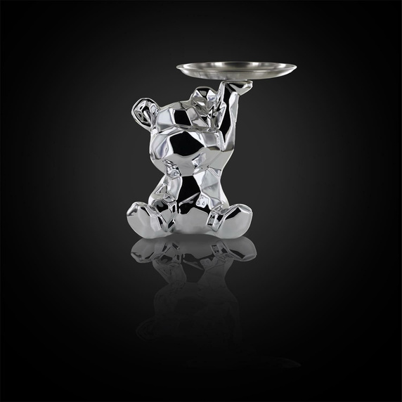 Figurka Miś origami z srebrną tacą        srebrny