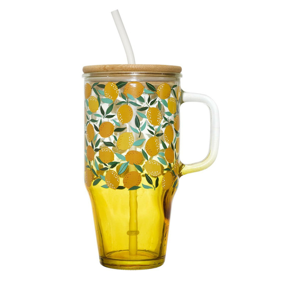 Kubek z pokrywką i słomką Soleo 650ml     cytryny