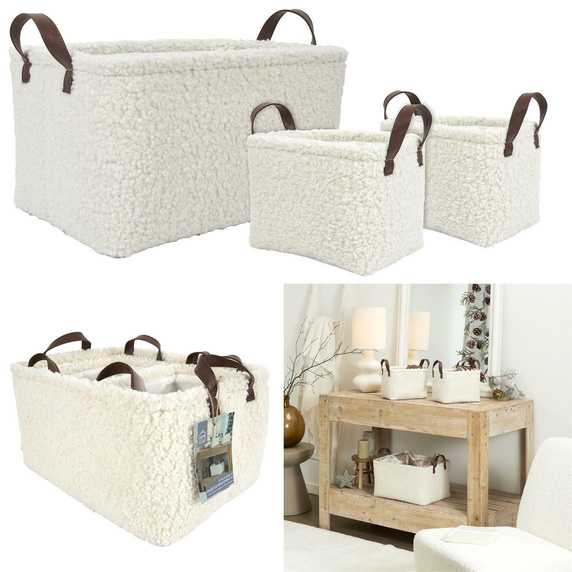 Zestaw 3 koszy Boucle kremowe