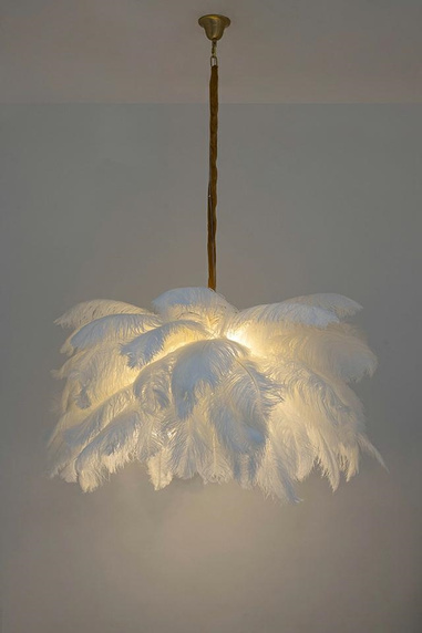 MOOSEE lampa wisząca TIFFANY 135 biała mosiądz / naturalne pióra