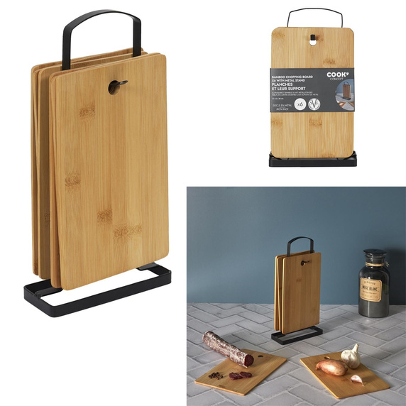 Zestaw 6 desek do krojenia bambusowych    na stojaku