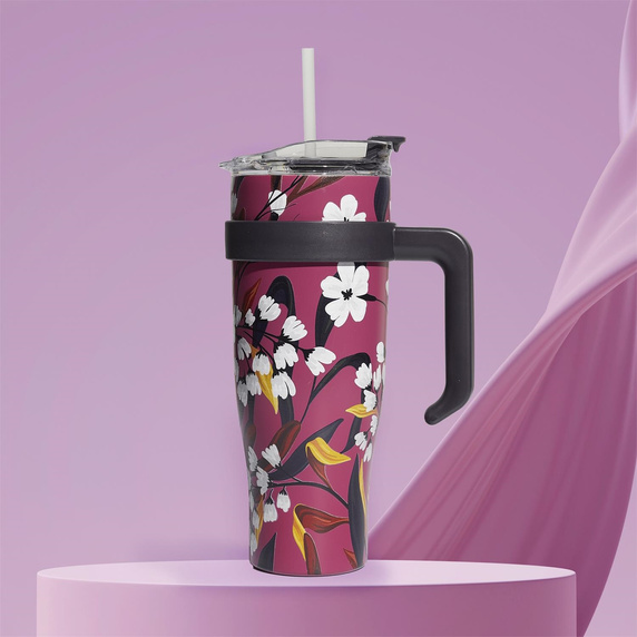 Kubek termiczny z uchwytem Fleur 1,2l     różowy