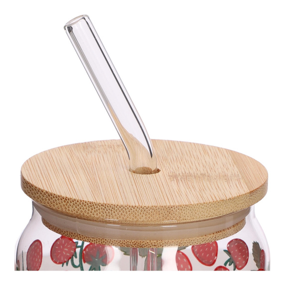 Szklanka z pokrywką i słomką Soleo 530ml  poziomki