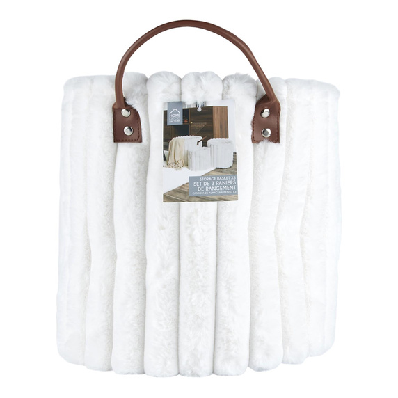 Zestaw 3 koszy tkanina Furry białe