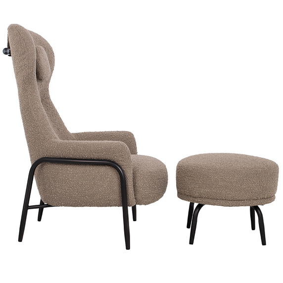 Fotel TEDDY GRAND z podnóżkiem ciemny brązowy - stal