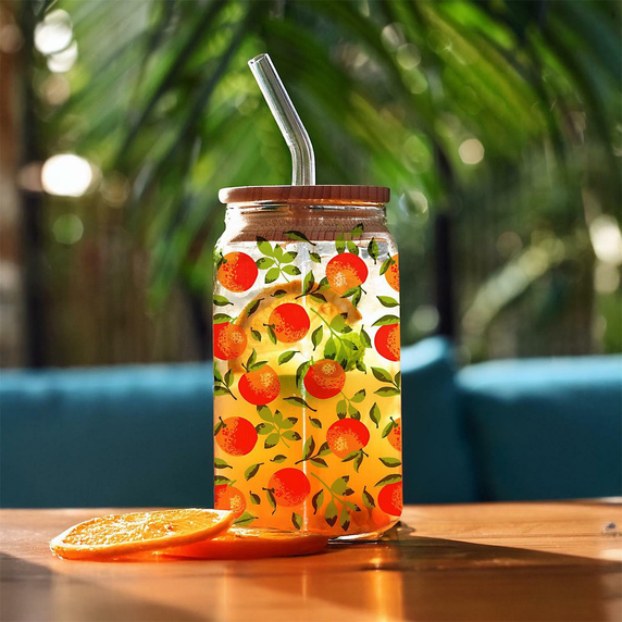 Szklanka z pokrywką i słomką Soleo 530ml  pomarańcze