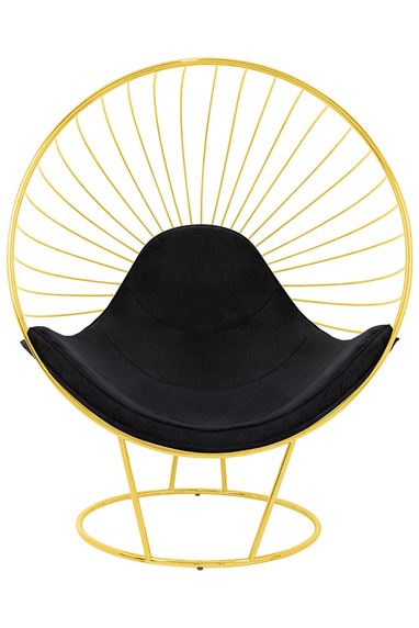 Fotel GABBIA STAND z podnóżkiem złoty - welur, stal