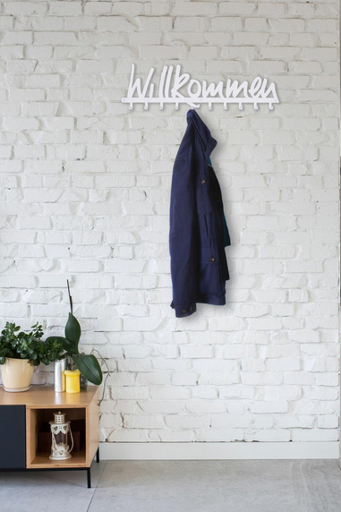 Wieszak ścienny Willkommen biały