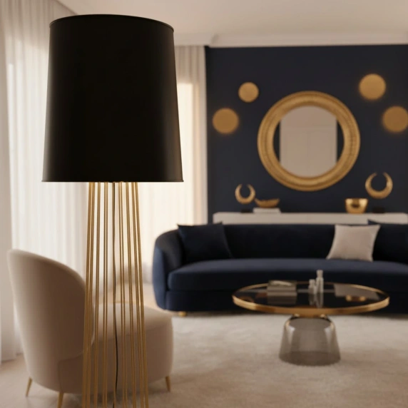 Lampa podłogowa FILO-2 czarno-złota, metalowa, E27, 156 cm
