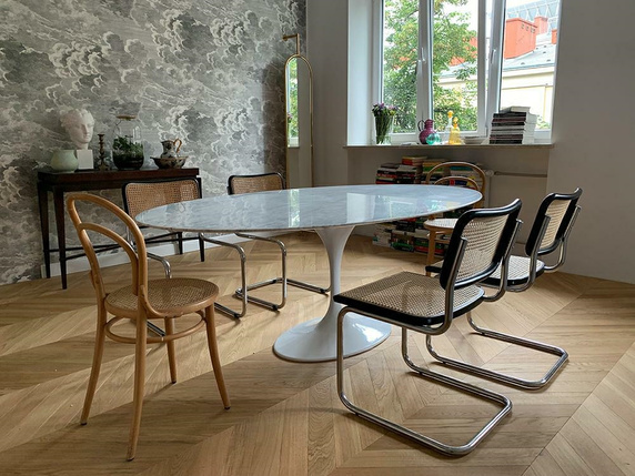 Stół TULIP ELLIPSE MARBLE CARRARA 200     biały - marmur, metal