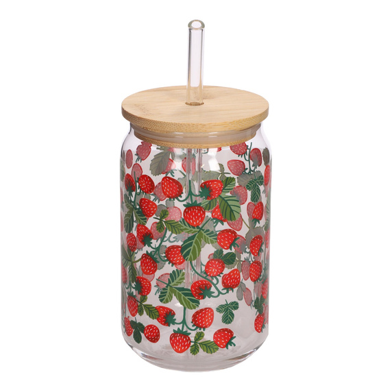 Szklanka z pokrywką i słomką Soleo 530ml  poziomki