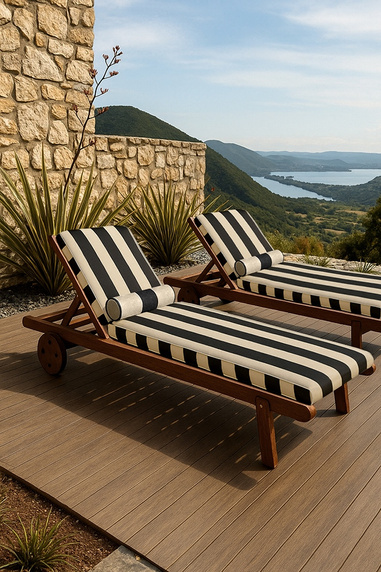 Materac ogrodowy AZURE z poduszką biało-czarny