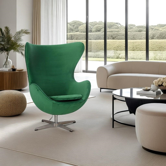 Fotel Jajo Velvet zielone/ srebrna podstawa