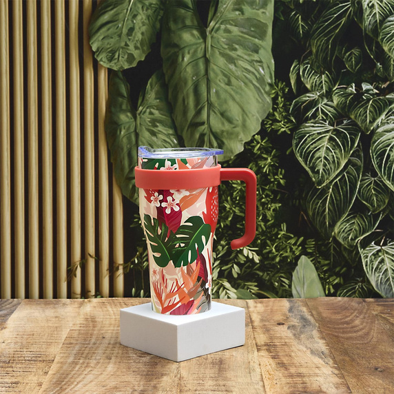 Kubek termiczny Mini Miami Floral         czerwony uchwyt