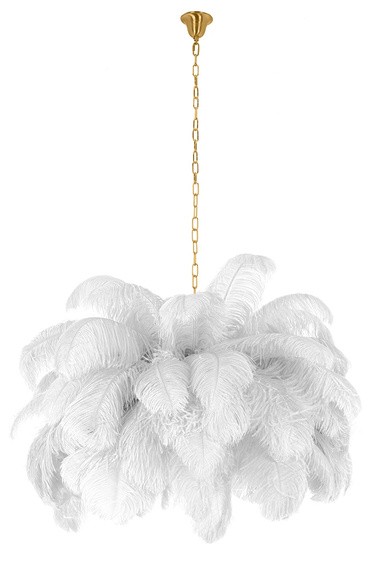 MOOSEE lampa wisząca TIFFANY 135 biała mosiądz / naturalne pióra