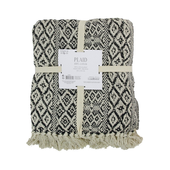 Narzuta na łóżko Etniczna 120x150cm  czarno-biała