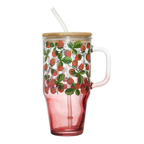 Kubek z pokrywką i słomką Soleo 650ml     poziomki