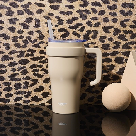 Kubek termiczny z uchwytem i słomką       Miami 600ml beżowy