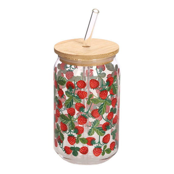 Szklanka z pokrywką i słomką Soleo 530ml  poziomki