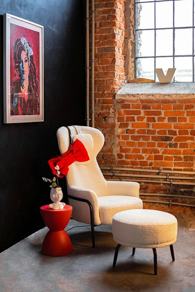 Fotel TEDDY GRAND z podnóżkiem beżowy - stal