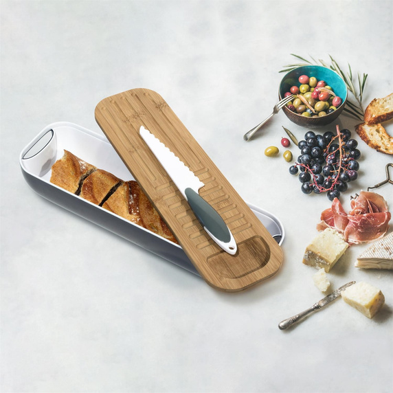 Komplet 3w1 deska, pojemnik z napisem     i nóż szary