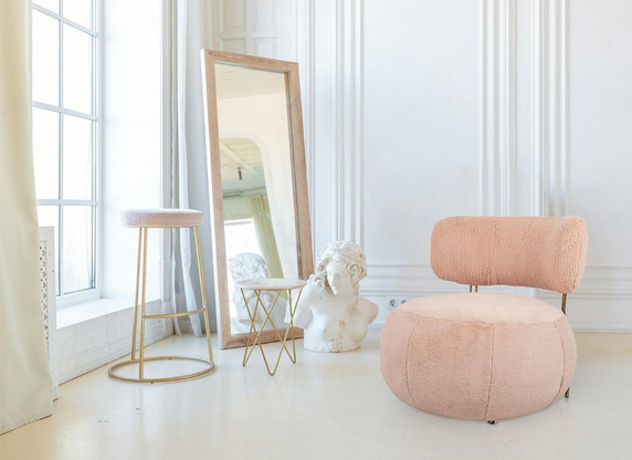 Fotel LOW TEDDY PINK różowy - stal