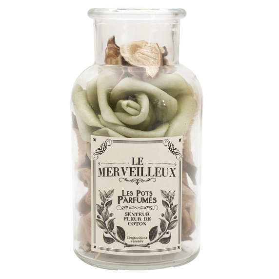 Szklany słój 12cm z pot pourri zielone