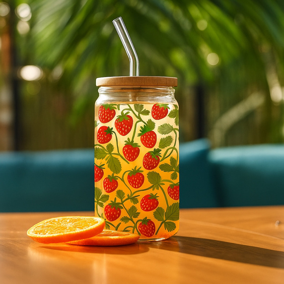 Szklanka z pokrywką i słomką Soleo 530ml  poziomki