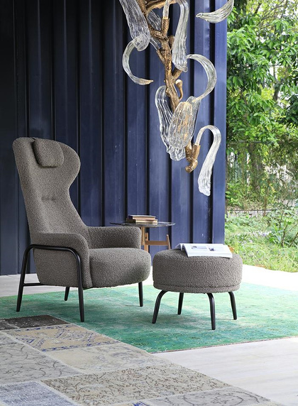 Fotel TEDDY GRAND z podnóżkiem ciemny brązowy - stal