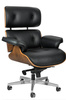Fotel biurowy LOUNGE GUBERNATOR BIG XL czarny - sklejka orzech, skóra naturalna, stal polerowana