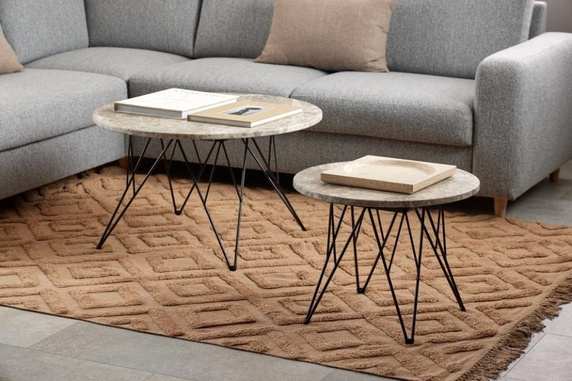 Stolik kawowy Prunus 80cm marmur szary/  czarny