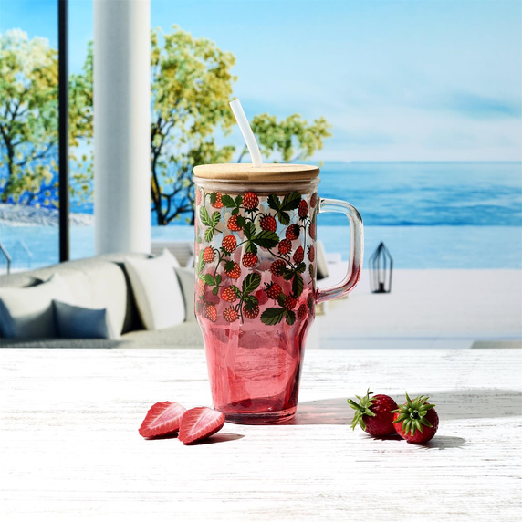 Kubek z pokrywką i słomką Soleo 650ml     poziomki