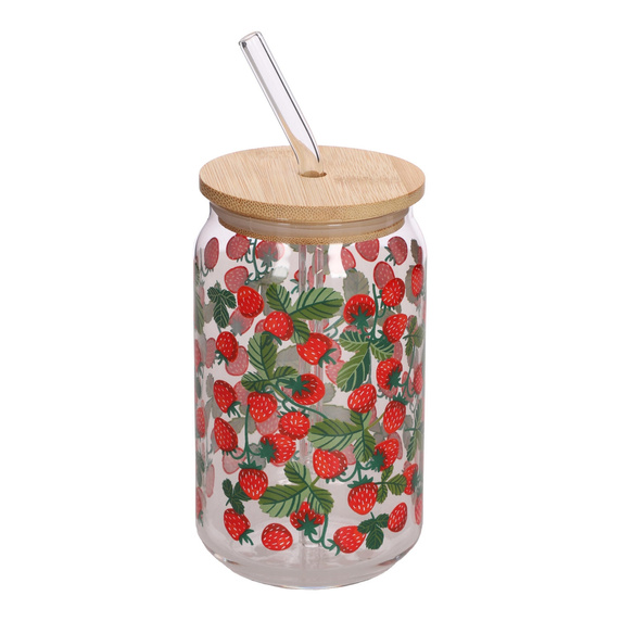 Szklanka z pokrywką i słomką Soleo 530ml  poziomki
