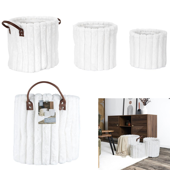 Zestaw 3 koszy tkanina Furry białe