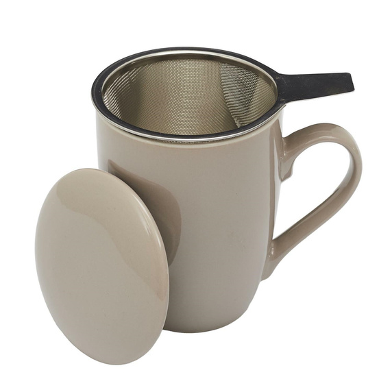 Kubek Mira beżowy z zaparzaczem           i pokrywką