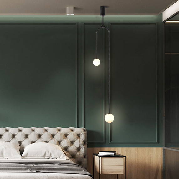 Lampa wisząca LOOP czarna 123 cm z białymi kloszami - nowoczesna do salonu