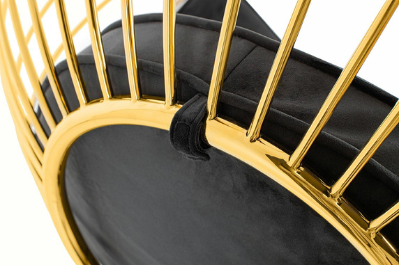 Fotel GABBIA STAND z podnóżkiem złoty - welur, stal