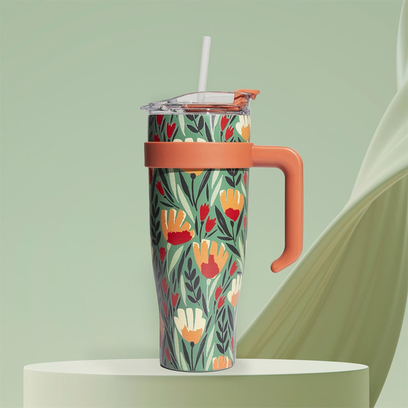 Kubek termiczny z uchwytem Fleur 1,2l     zielony