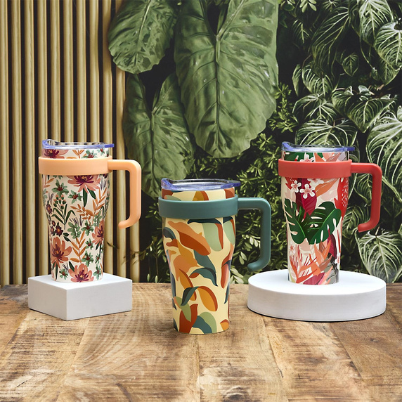 Kubek termiczny Mini Miami Floral         czerwony uchwyt