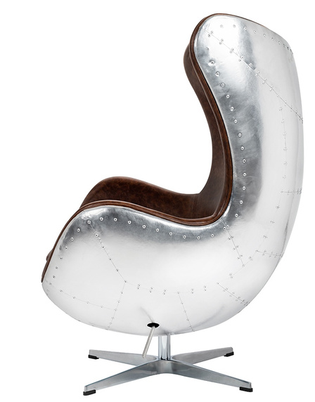 Fotel EGG AVIATOR PU brązowy - ekoskóra,  metal