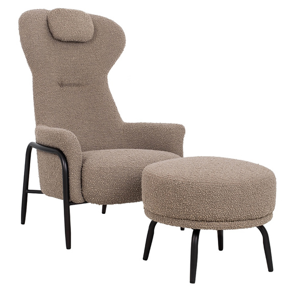 Fotel TEDDY GRAND z podnóżkiem ciemny brązowy - stal