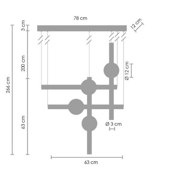 Lampa wisząca O-LINE S-4 LED mosiądz 79 cm