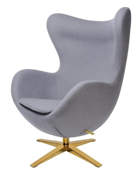 Fotel EGG SZEROKI GOLD szary.18 - wełna, podstawa złota