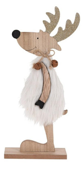 Figurka Renifer biały z drewna patrzący   w lewo