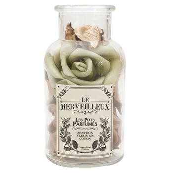 Szklany słój 16cm z pot pourri zielone